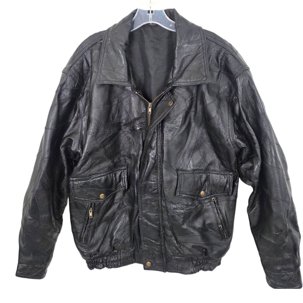 Vintage Patchwork Leather Bomber Jacker Mens Larg… - image 1